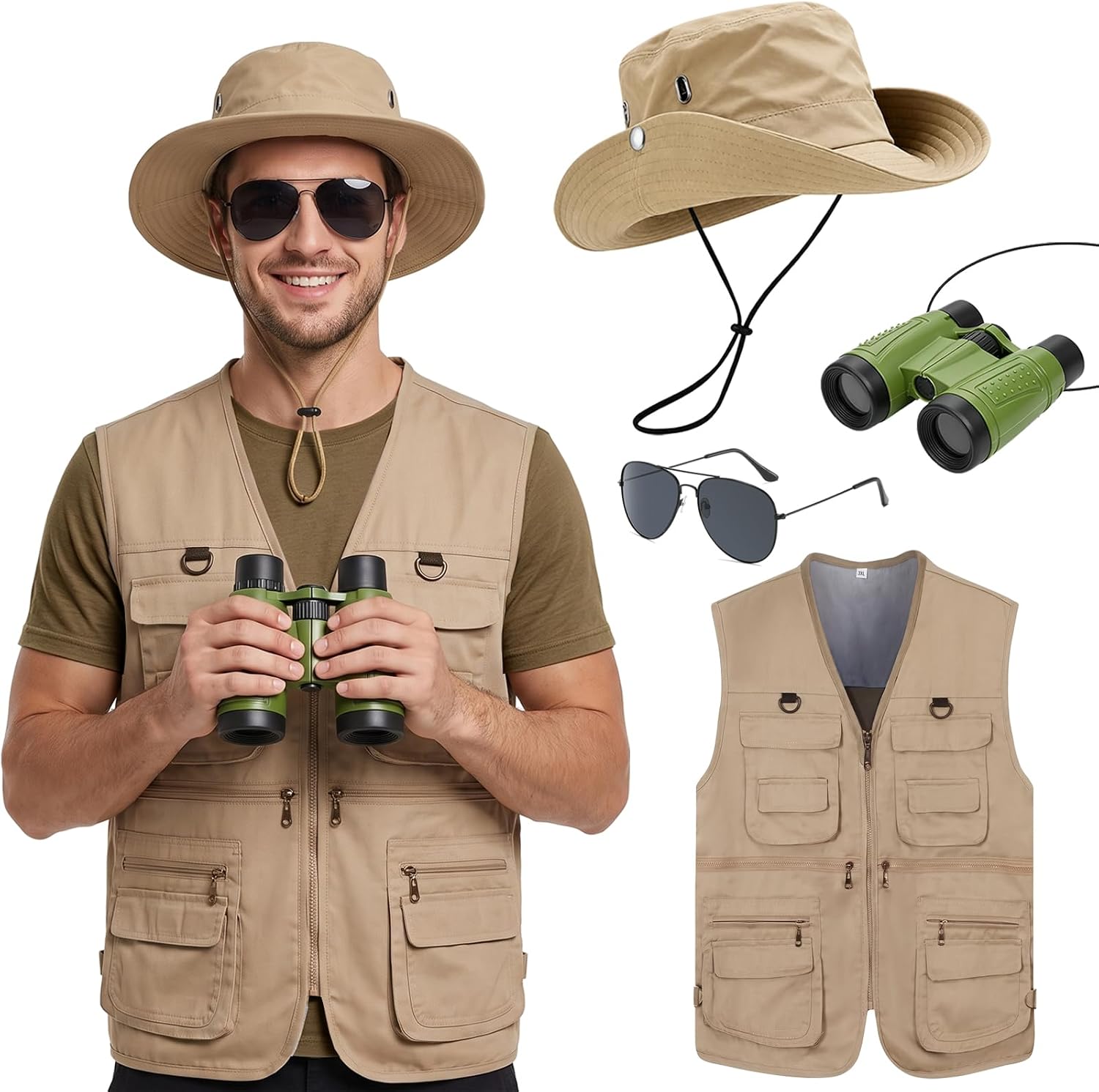 Zoo Outdoor Adventure Set - 4 Pcs Men Safari Costume Set